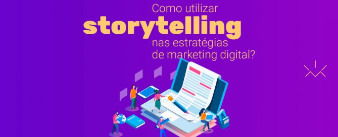 Ilustração isométrica concietual com várias pessoas montando um storytelling.