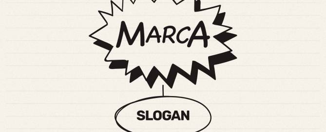 Ilustração de um balão de diálogo com a palavra Marca e abaixo a palavra slogan, ilustrando o tema Qual a importância do slogan?