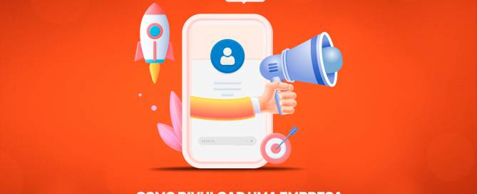 Ilustração de um celular, com uma mão segurando um megafone, um foguete ao lado e elementos de redes sociais para ilustrar a matéria Como divulgar sua empresa utilizando o marketing digital?