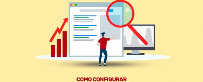 Ilustração de computador e lupas alusivas ao tema como configurar o google analytics.