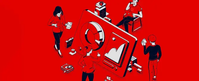 ilustração de uma equipe envolvida em uma estratégia de marketing de relacionamento.