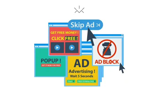 Grupo de imagens de anúncios online, pop-ups e clickbait