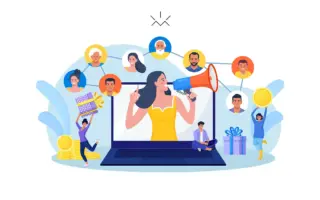 Imagem com uma mulher segurando um megafone com conexões de pessoas e negócios ao seu redor, ilustrando a ideia de marketing de comunidade.