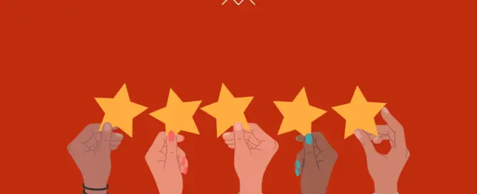Ilustração de cinco mãos diversas segurando estrelas douradas, simbolizando avaliação positiva e excelência. Conceito relacionado à governança corporativa, destacando diversidade, transparência e boas práticas empresariais.